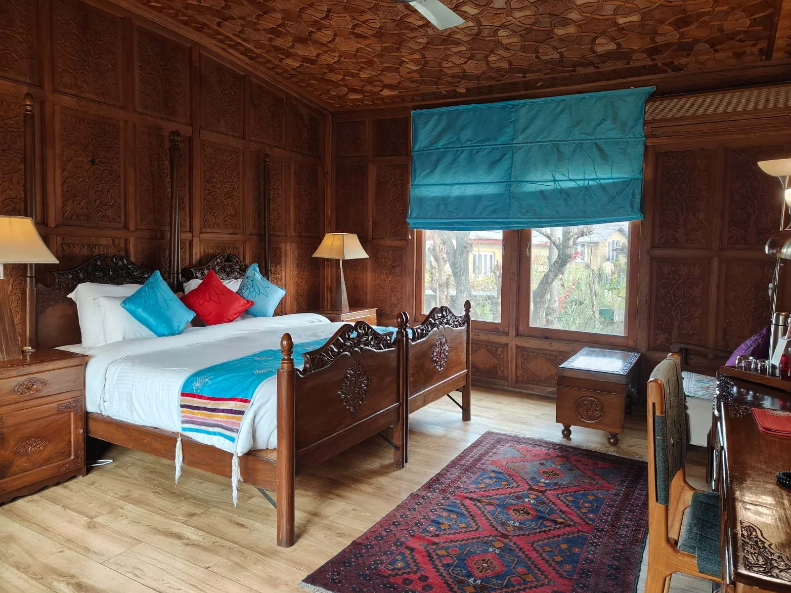 Interior of a deluxe Kashmir houseboat