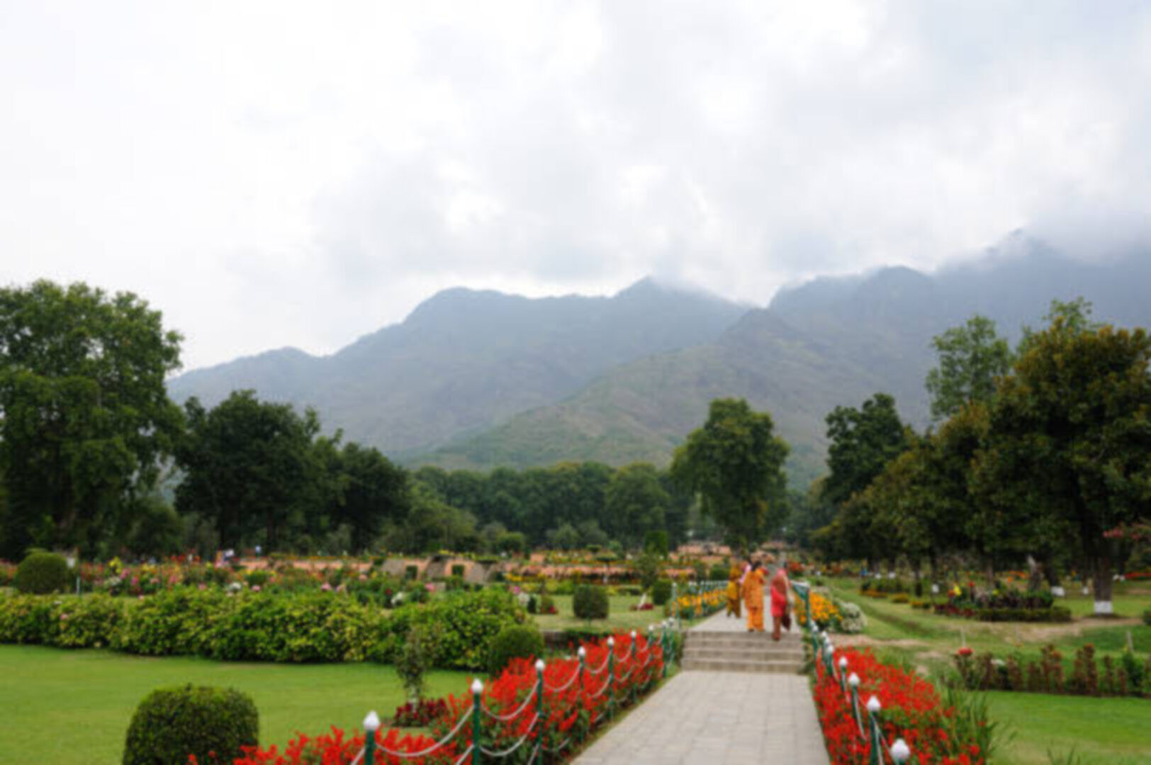 Family exploring Mughal gardens in Srinagar